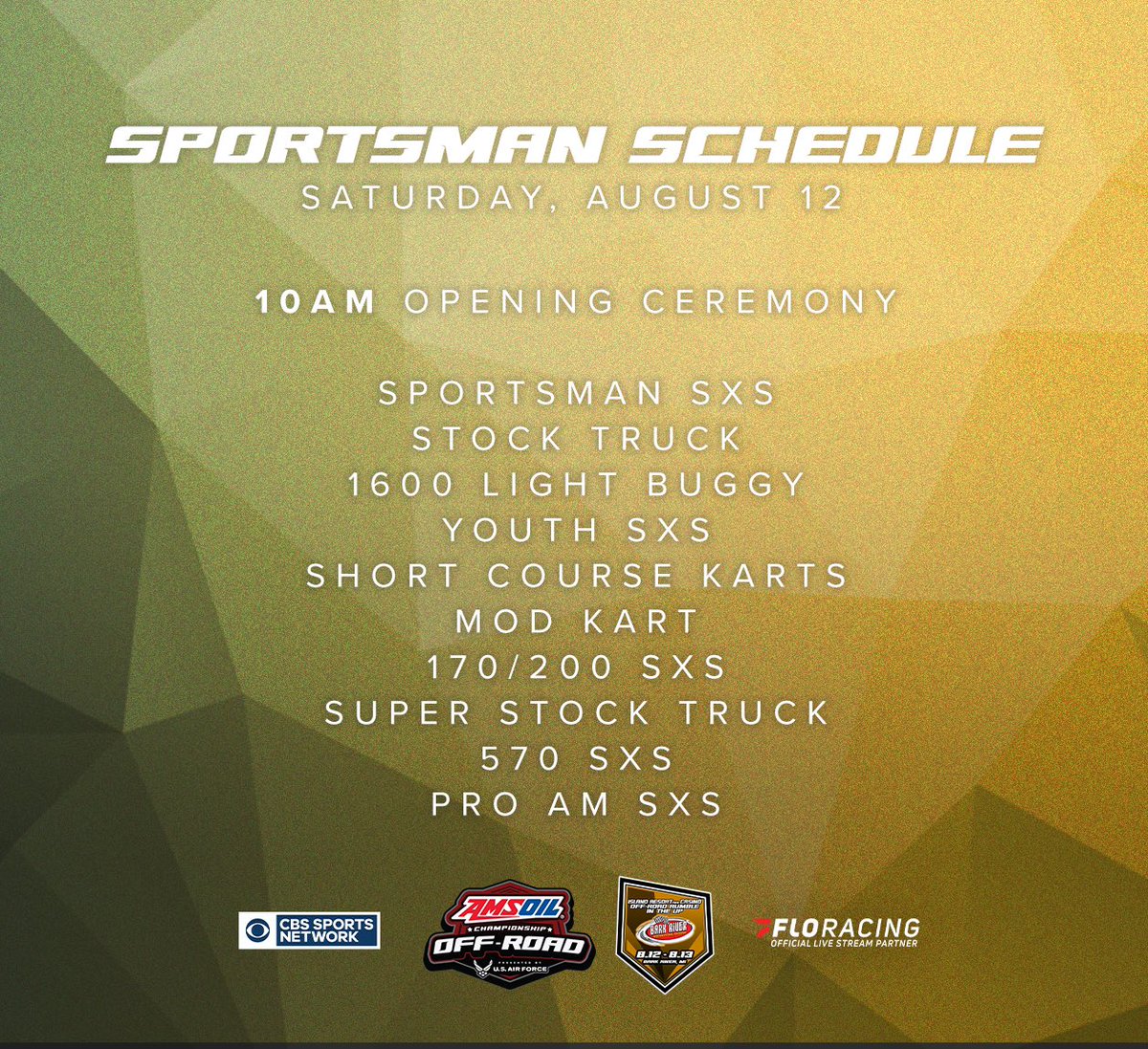 Good morning, Bark River! Today’s order of events 📆

Be here or tune in live on @FloRacing 

#champoffroad #offroad2023 #shortcourse #amsoiloffroad