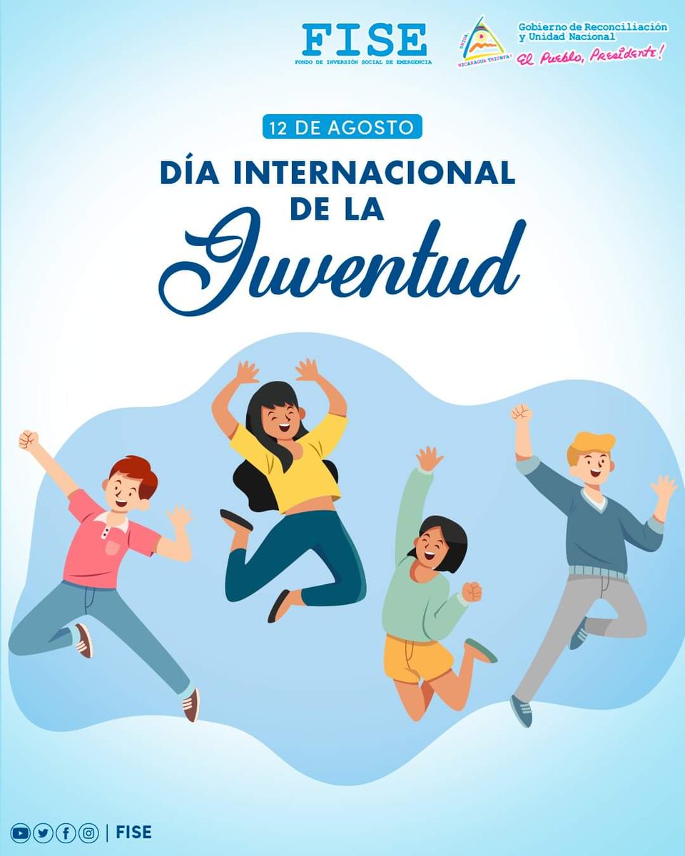 🎉🌍 ¡Hoy celebramos el Día Internacional de la Juventud! Reconozcamos la
importancia de los jóvenes en la construcción de un mundo mejor. #DíaInternacionalDeLaJuventud💪✨

#Nicaragua