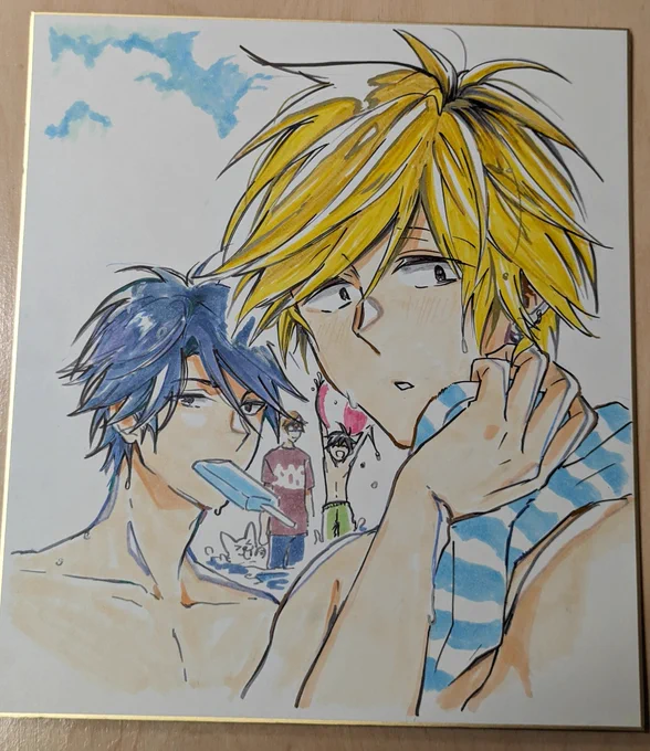 夏コミ展示の色紙はプレゼント企画もあるみたいなので一迅社さんの投稿とかをチェックしてね〜 画像は文字入れる前のやつ。 ほっぺのほてり的な線フリクションで描いたから熱で飛んでるかもしれない