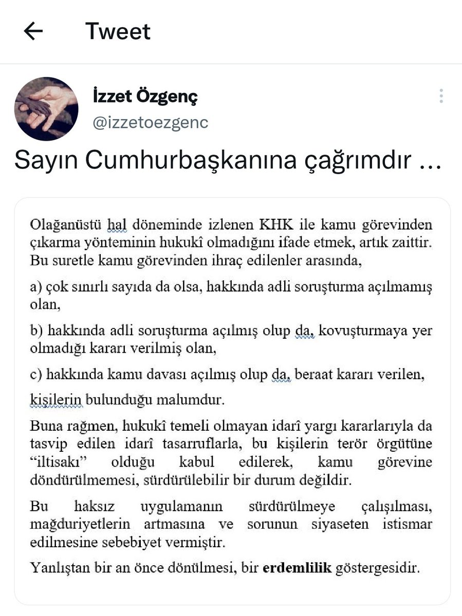 <a href="/cengizaksan/">Cengiz AKSAN</a> Cengiz bey ben adli olarak hakkımda dava bile açılmadı, Takipsizlik aldım,Ama idari mahkemeler hepsi birbirinden farklı kararlar veriyor,Bizler sucsuzlugumuzu ispat etmişiz adli makamlarda, İademizi bekliyoruz, Bizlerin sesi olun lütfen, bizden hain çıkmaz DEVLETİMİZE GÜVENİYORUZ