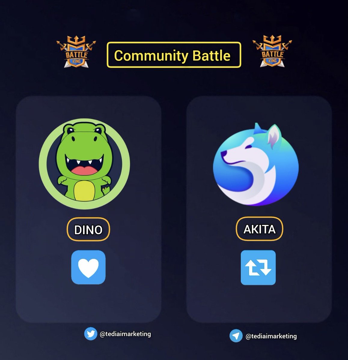 TEDIAIMARKETING's tweet photo. ⚔️ Community Battle ⚔️

✴️ $DINO  ❤️
✴️ $AKITA 🔁

#Dino @DinoLFG @Dinolfgarmy $AKITA @AKITA_network #CryptoTwitter #cryptocurrency #blockchains https://t.co/P5TKiGiZ2i