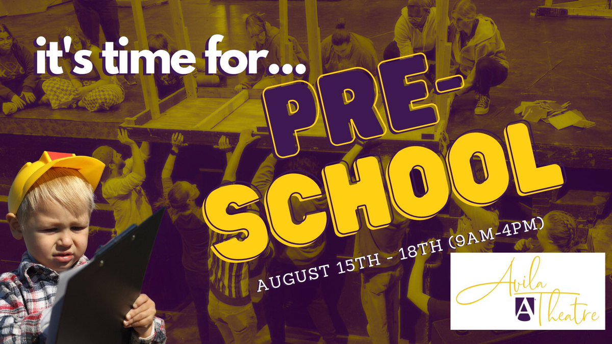 We’e getting a head start on production work.

Join us Tuesday, August 13th - Friday, August 18th, 9:00 AM to 4:00 PM. If you can't make it every day, don't worry, come when you can! All are welcome.

#AvilaUniversity #preschool #avilauniversity #college #theatre #performingarts