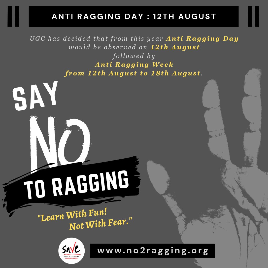 No2Ragging's tweet photo. Today, we stand together to mark Anti-Ragging Day. On this day, we raise our voices against the menace of ragging, pledging to stand up, speak out, and bring an end to this practice.
@ugc_india
#antiraggingday #ragging #raggingfree #no2ragging #awareness #ugc #awarenesscampaign https://t.co/74537zu8nX