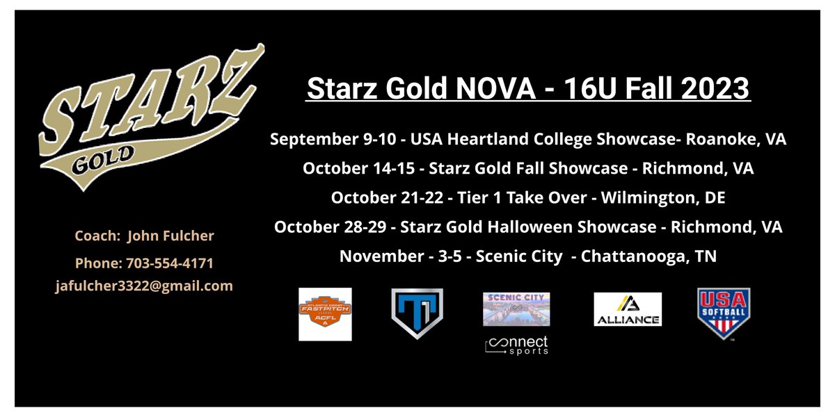 Fall Schedule posted!  Can't wait to get out there! <a href="/StarzGold/">StarzGold</a> @StarzGold_Nat <a href="/18uStarz/">Starz 18u Gold</a> <a href="/thealliancefp/">The Alliance Fastpitch</a> <a href="/Los_Stuff/">Carlos Arias</a> <a href="/CoastRecruits/">Coast 2 Coast Recruits</a> <a href="/ExtraInningSB/">EXTRA INNING SOFTBALL</a> <a href="/D1Softball/">D1Softball</a>