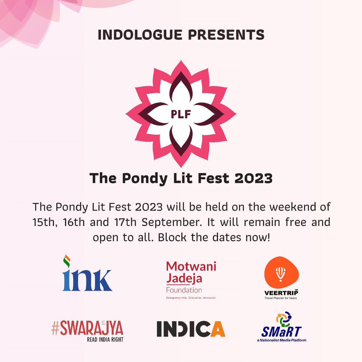 PondyLitFest's tweet photo. REMINDER.

The list of speakers will be out very soon. Watch this space. https://t.co/pbgmG8htgt