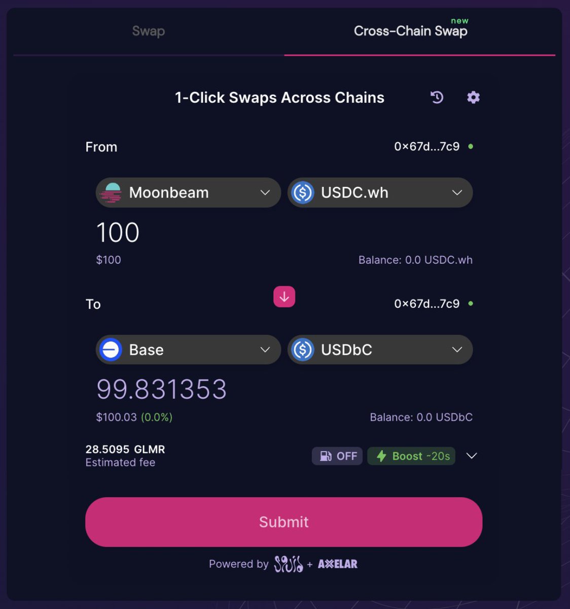 Jump into <a href="/BuildOnBase/">Base Build</a> with our crosschain swap feature! 🔥

Low-slippage with no fees across any networks, all with 1-click. Best part? Could be under a minute 🤯

Now: app.stellaswap.com/exchange/cross…

Bridging manually is now extinct 🤣
