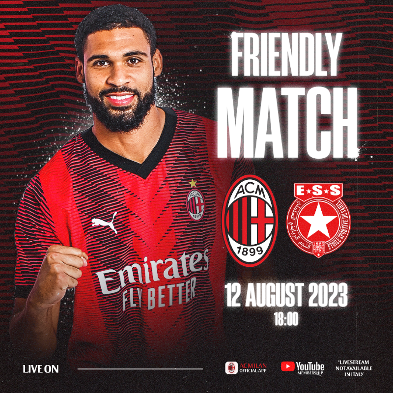 acmilan's tweet photo. Tune in via our official app or hit Join on our Youtube channel to become a member 📺

Watch our evening friendly against Étoile Sportive Du Sahel 🕕

#SempreMilan #MilanESS