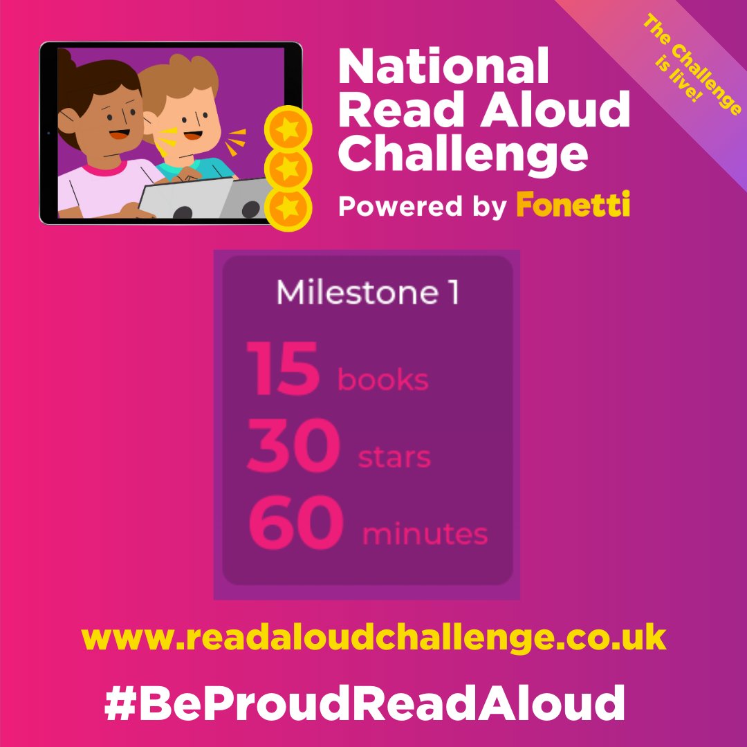 We are over halfway through the National Read Aloud Challenge. To hit the first major milestone and receive a personalised certificate, signed by Clare Balding CBE, you need to: Read for 60 minutes ⏰ Complete 15 books 📚 Achieve 30 stars 🌟 Are you up for the challenge?