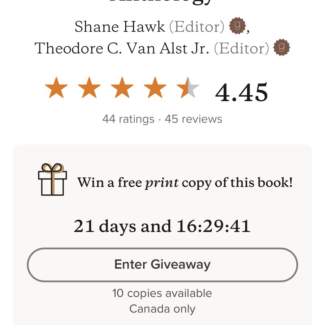 Northern friends:
We are running a giveaway for 10 paperbacks exclusive to Canada; these are separate from the 50 copies available for 🇺🇸. Get in your entry by Sept 2nd!

🙂 Help spread the word for 🇨🇦
#NeverWhistleAtNight

goodreads.com/book/show/7529…