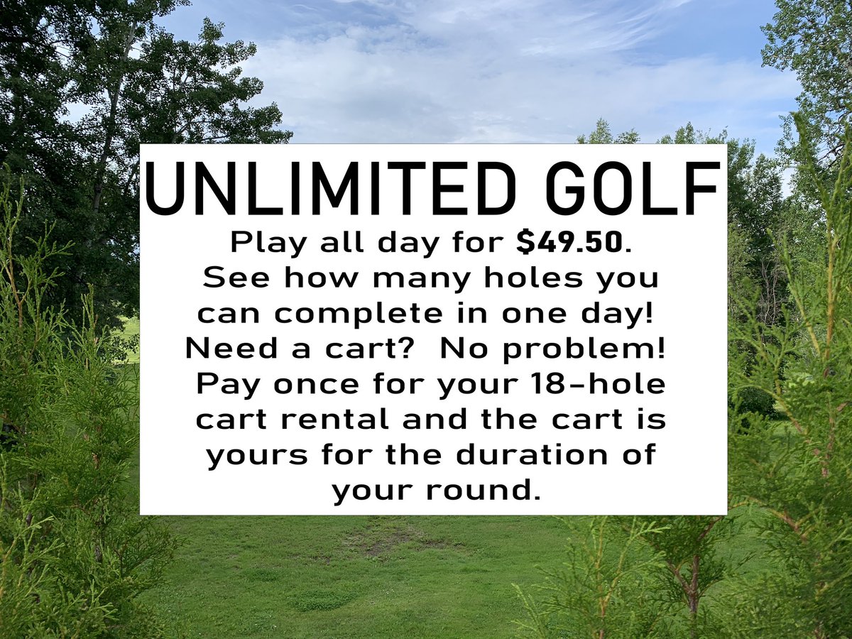 It’s a great weekend to try the new UNLIMITED GOLF package. If you start in the morning, you should be able to do 72 holes easily. That works out to $0.69/hole!  Call us to book your time (780)968-7654.
