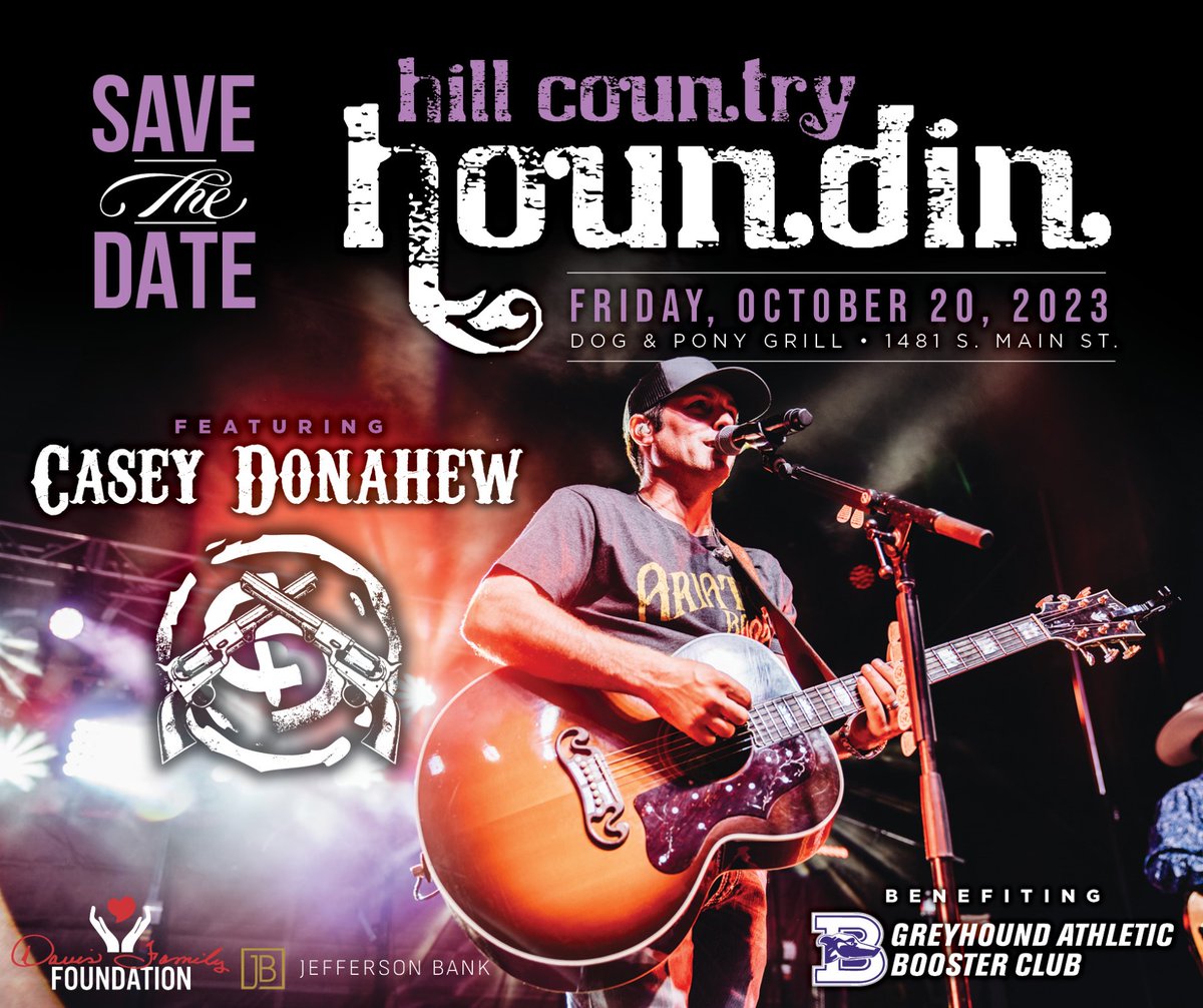 Greyhound Athletic Booster Club (GABC) (@gohoundsgo_gabc) on Twitter photo 📢 Just Announced! The Hill Country Houndin' Concert Performing Artist will be Casey Dohahew with opener Cannon Brand! Save the Date!
<a href="/dogandponygrill/">Dog & Pony</a> 📢 Just Announced! The Hill Country Houndin' Concert Performing Artist will be Casey Dohahew with opener Cannon Brand! Save the Date!
<a href="/dogandponygrill/">Dog & Pony</a>
