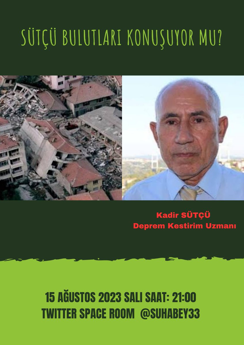 dekos_tv's tweet photo. Değerli Arkadaşlar; 15 Ağustos 2023 Salı Akşamı Saat: 21:00'de @suhabey33 Twitter Sohbet Odasında, Sizlere depremin DEKOS Sistemini ve alacağımız ACİL! tedbirleri detaylarıyla anlatacağım. Depreme duyarlı tüm Dostlarımızı interaktif yayınımıza bekleriz...
#SensörlerCANkurtarır https://t.co/eYKh5Xq2qv