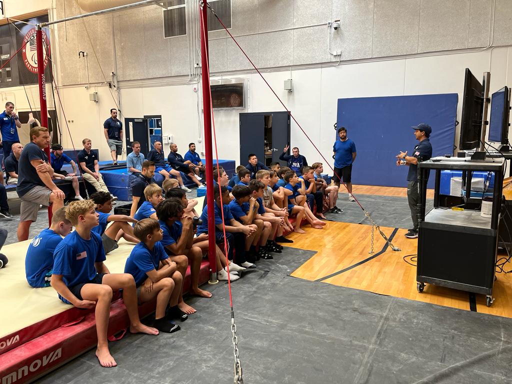 USAGym's tweet photo. Last week, 2️⃣5️⃣ up-and-coming men's gymnasts gathered at the USOPC in Colorado Springs for Future Stars Developmental Team Camp!

Athletes spent the week refining the basics and building consistency with an emphasis on execution scores - plus a bowling trip for team camaraderie! https://t.co/u0yUnK0E2B