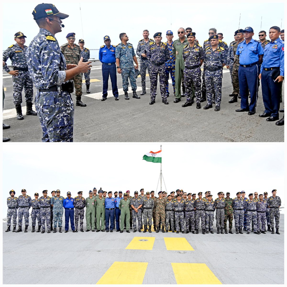 IN_Vikramaditya's tweet image. Officers of 36th NHCC &amp;amp; 7th Maritime Security Course from NWC, Goa visited #Vikramaditya on 12 Aug. They were familiarized about the history, role &amp;amp; functioning of Aircraft Carrier. Nuances of complex Carrier-borne Flying Operations were discussed with a Walk Around on ship
