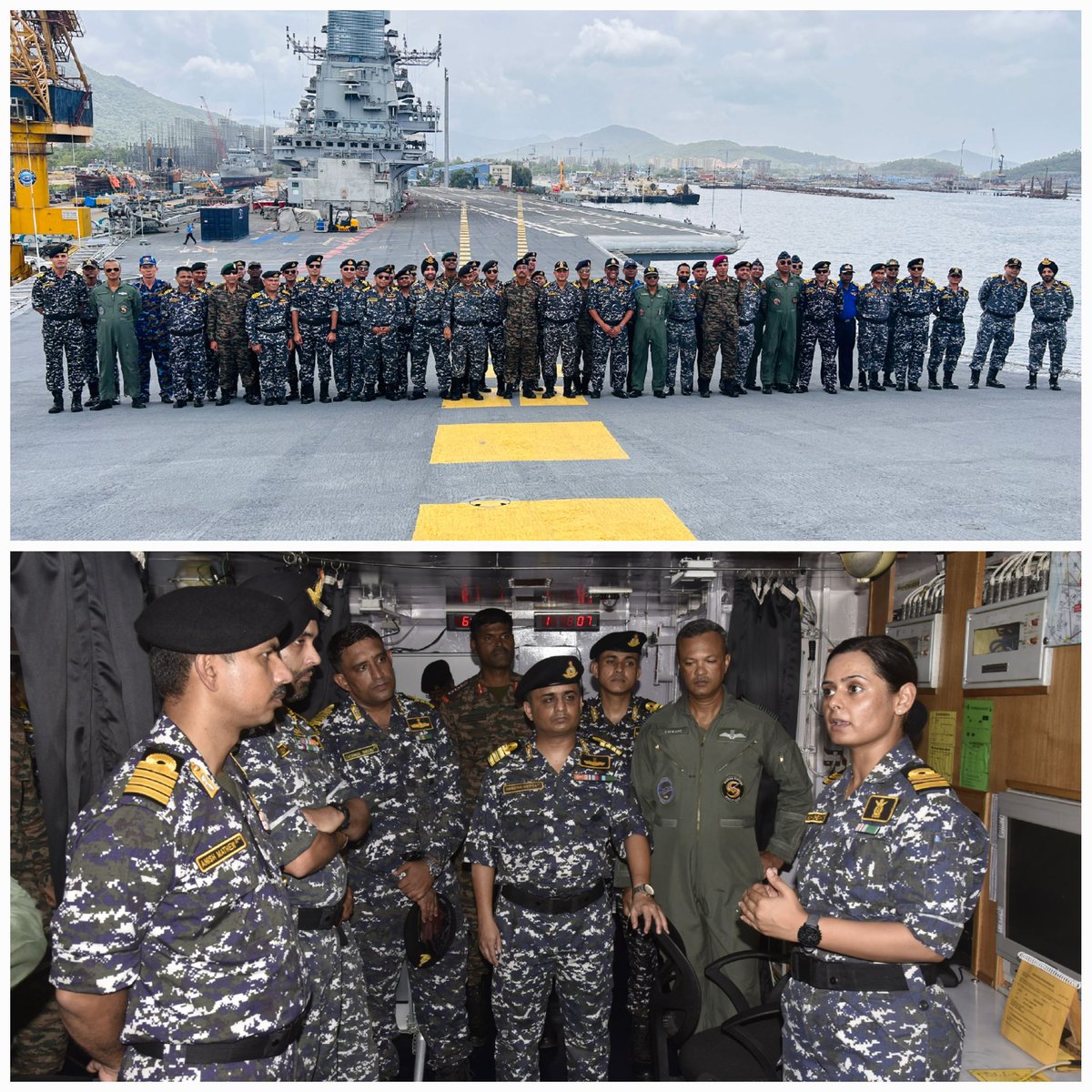 IN_Vikramaditya's tweet image. Officers of 36th NHCC &amp;amp; 7th Maritime Security Course from NWC, Goa visited #Vikramaditya on 12 Aug. They were familiarized about the history, role &amp;amp; functioning of Aircraft Carrier. Nuances of complex Carrier-borne Flying Operations were discussed with a Walk Around on ship