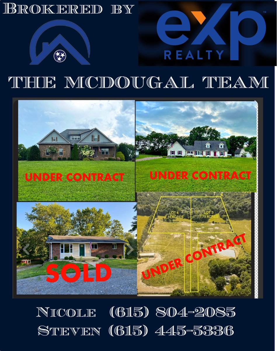 ⭐️We are having a busy month⭐️ 

💥2023 got you wanting to move into your DREAM HOME 🏡 ‼️ ⬇️

stevenmcdougal.exprealty.com

Give us a call here at 
The McDougal Team 
brokered by eXp
Office: 888-519-5113
Nicole: ext 998
Cell: 615-804-205
Doogie: ext 1160 
Cell: 615-445-5336