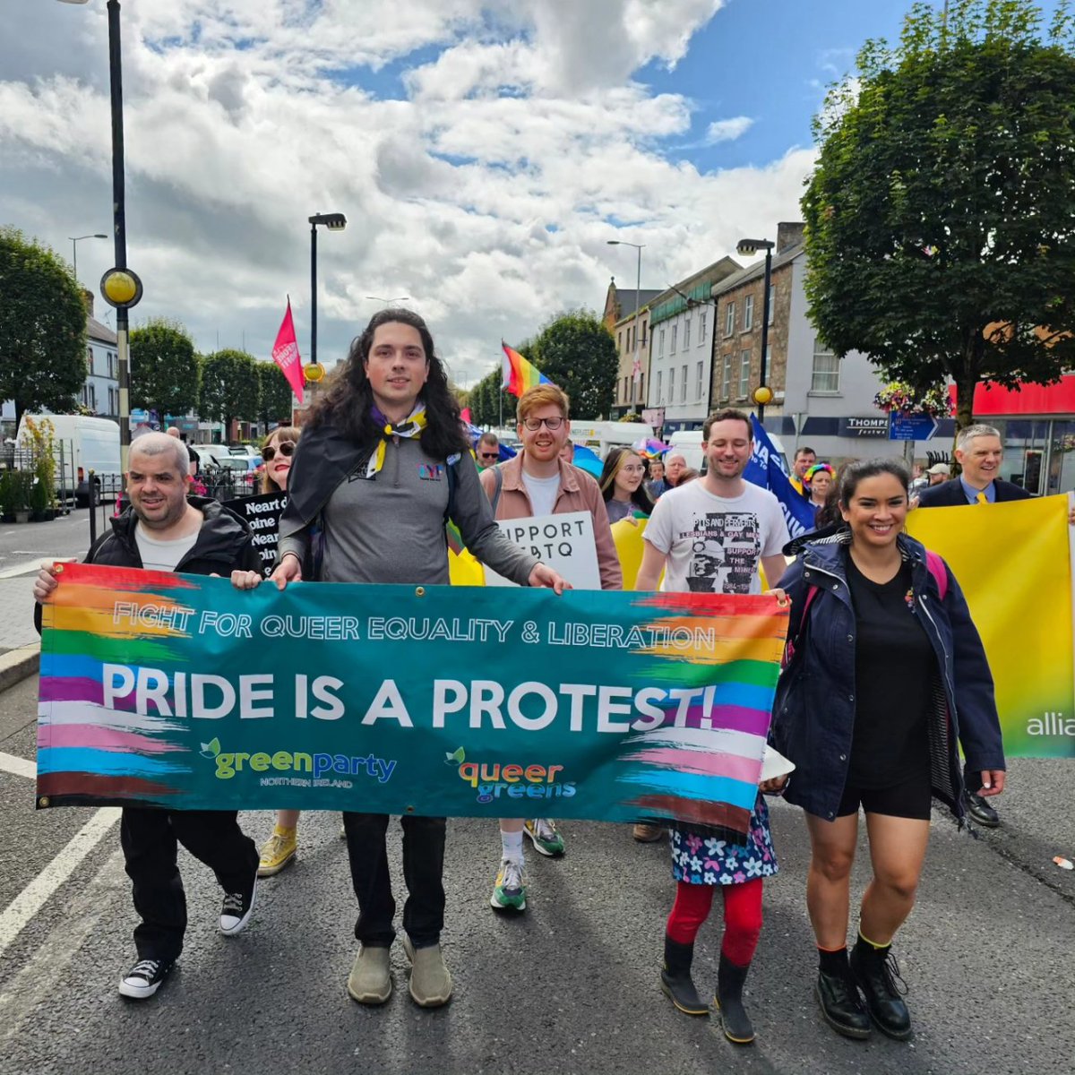 queergreens's tweet photo. Great day out representing the Green Party at mid Ulster pride today in Cookstown! 🏳️‍⚧️🏳️‍🌈💪 #UppaQueers https://t.co/0jInN7GlOR