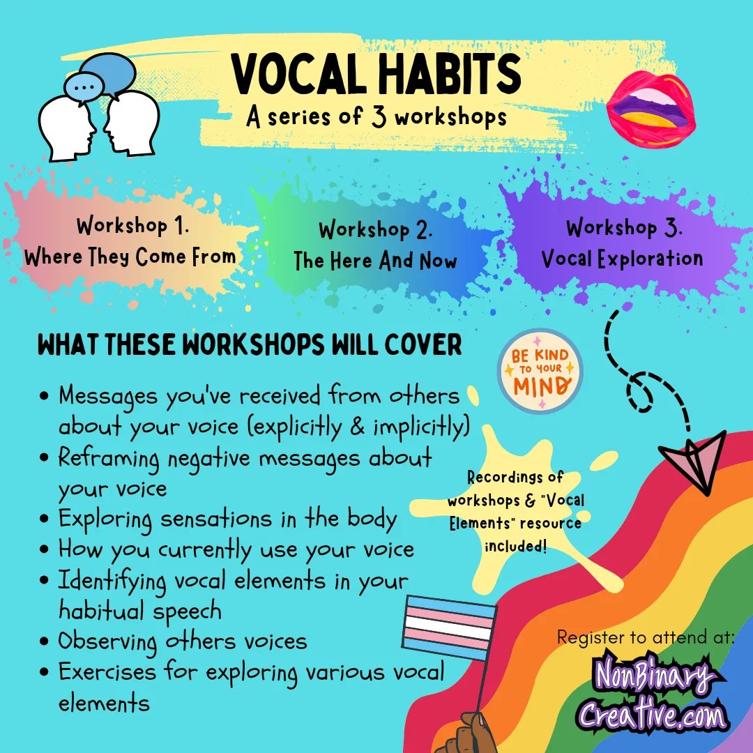 EnbyCreative's tweet photo. Trans Voice Training & ADHD creativity workshops are afoot!
Let me know which workshops you're interested in by filling out the Google form linked on the homepage of my website: https://t.co/iQgmhdrh1c
#TransVoiceTraining #ADHDcreativeWorkshop #SingingWorkshop https://t.co/hWyQiwRYYo