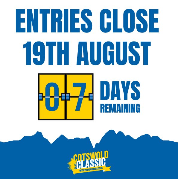 CCFestivalRun's tweet photo. 📆 Entries Close in 1 Week! 📆
We have exciting news to bring you tomorrow so beat the rush and get your entries in, as they close completely at 23:59 next Saturday unless we sell out beforehand 🤩
You know what to do 👇
https://t.co/mcDRrNU53C
#CCMMXXIII #CotswoldClassic10 https://t.co/Z6CDqUsQQI