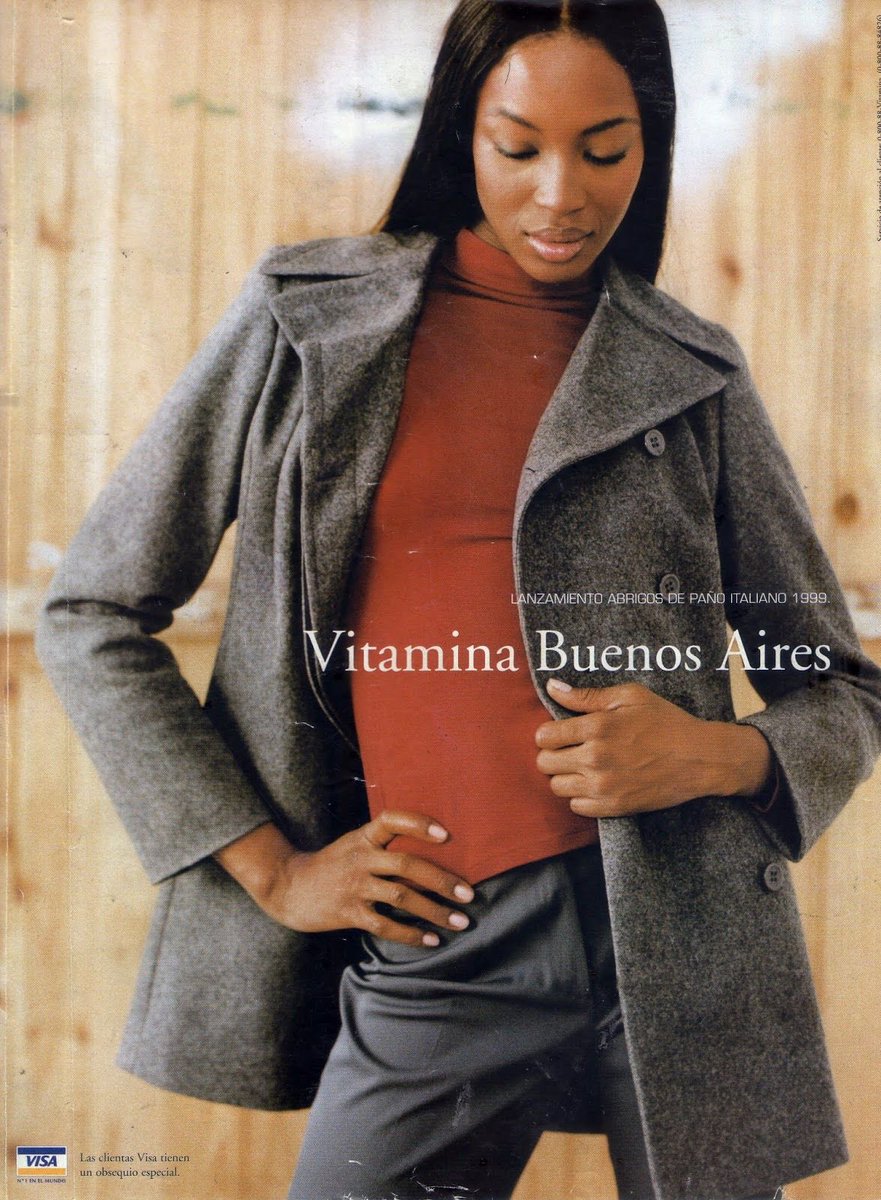 Naomi Campbell modelling for Argentinian fashion label Vitamina’s 1999 Winter campaign.