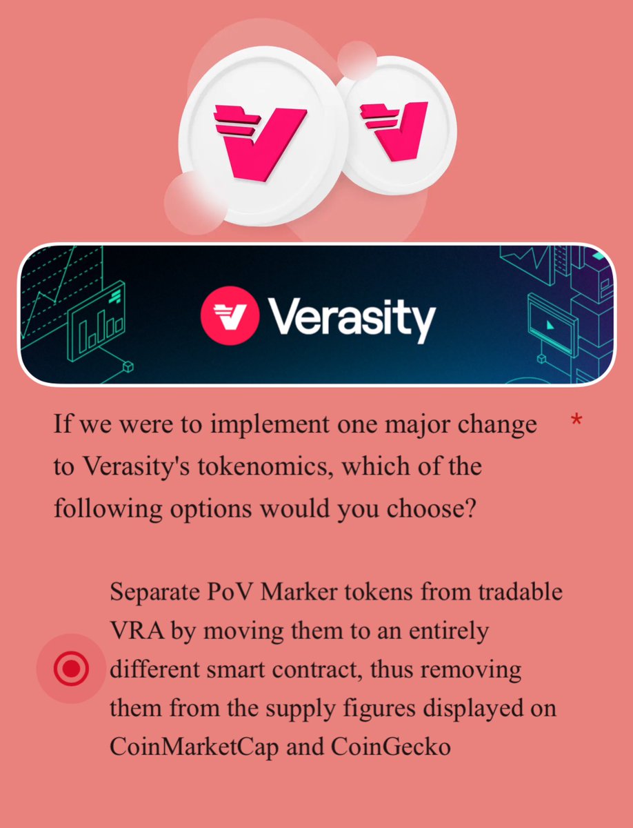 🚨 I need ALL $VRA holders to complete the community feedback form! 🗣️

Let the team know we want the marker tokens kept SEPERATE from tradable #VRA by selecting the option below: 👇

Like/RT when done! ☑️ 

docs.google.com/forms/d/e/1FAI…