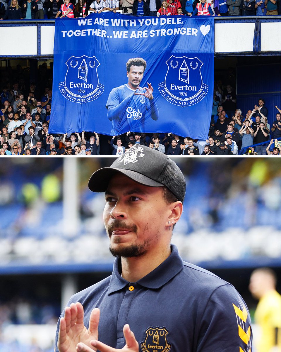sportbible's tweet photo. Great touch from the Everton fans at Goodison Park, showing their support for Dele 💙👏 https://t.co/lucXlYjD1Y