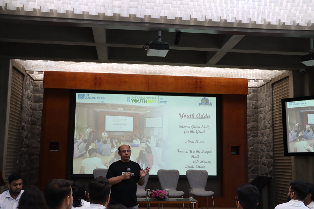 UNV_India's tweet photo. Celebrating #InternationalYouthDay with a strong commitment for shaping sustainable future!
@UNV_India & @Pravah01 organized #YouthAdda for empowering students of @NDIMCampus to pave way for #GreenCareers & a greener planet.
#YouthLead #YouthDay https://t.co/v9m7pTk69M