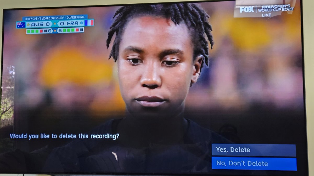 If you recorded Australia/France, and added a 1-hour extension for safety, this is where the recording went out: 0-0, standard time, extra time, tied 6-6 on PKs, entering round 10. #FIFAWomensWorldCup2023
