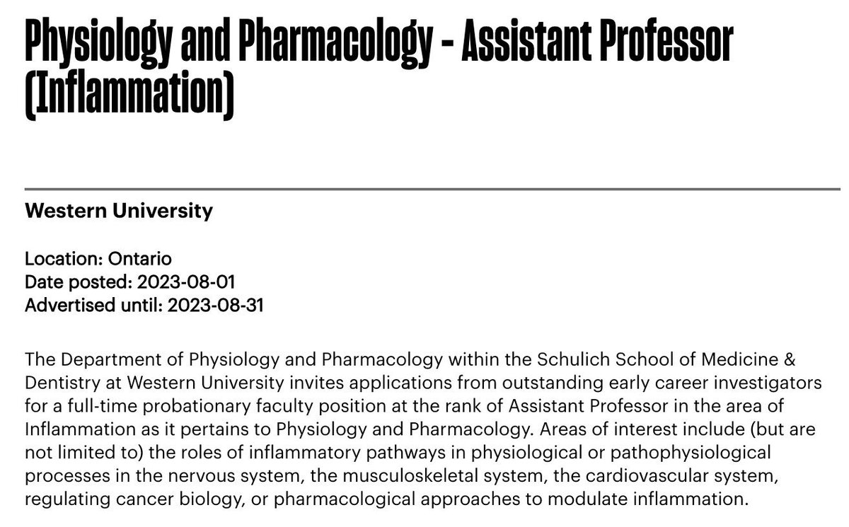Come work with our great <a href="/westernuPandP/">Phys Pharm</a> Department! 🇨🇦 DM me if you would like more details. universityaffairs.ca/search-job/?jo…