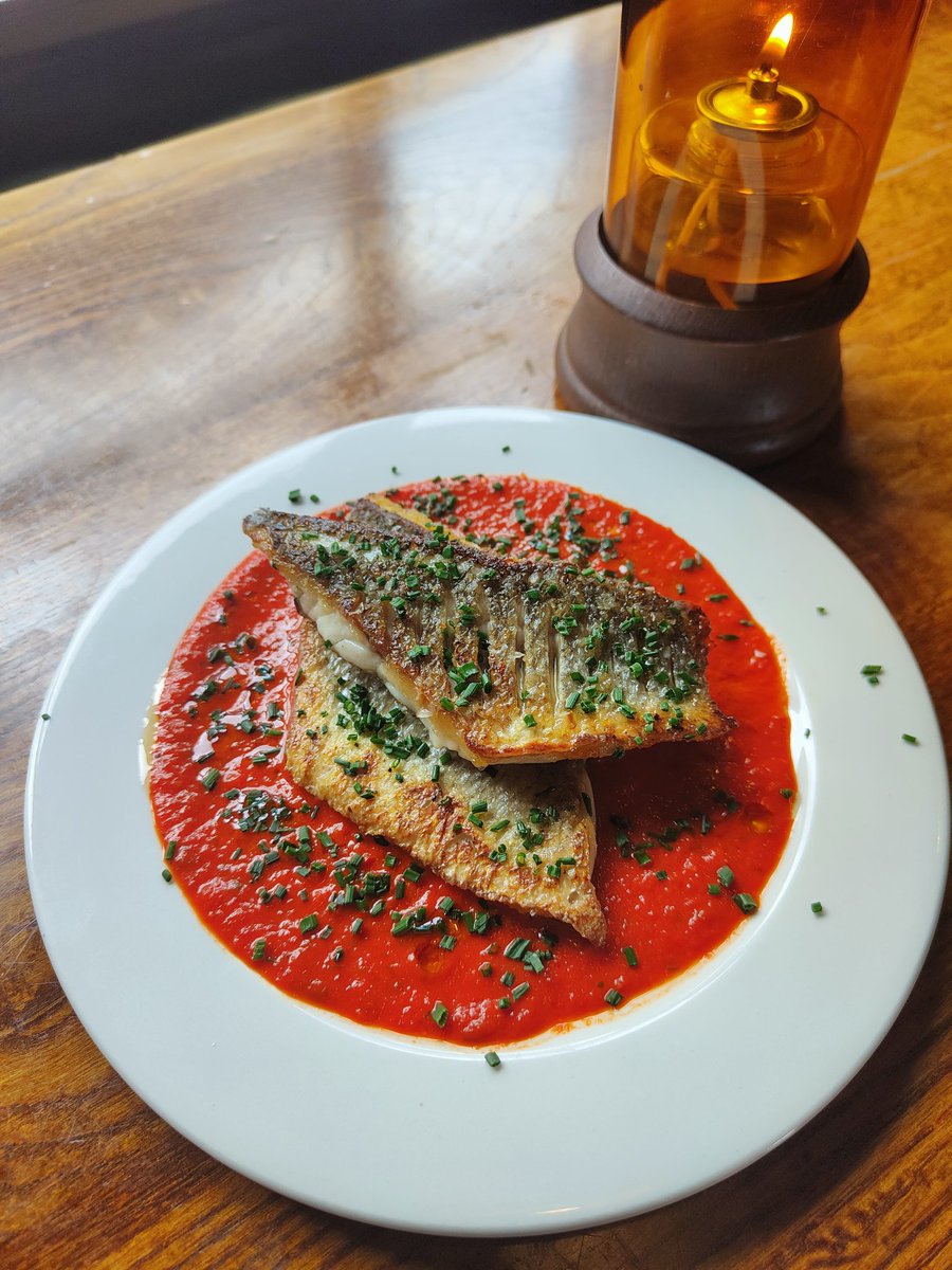 Tonight's special - Grilled Sea bass with a piquillo pepper sauce