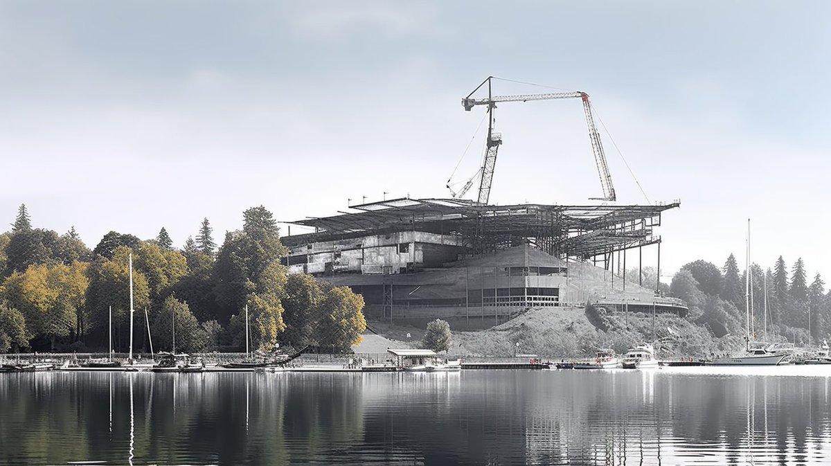 midgevillafc's tweet image. Throwback to when our iconic stadium was just taking shape! 🏟️ Built on the shores of Midge Lake, it's now a symbol of our town's spirit and dedication. From lake views to matchday roars, we've come a long way. 🌊🔵⚪️ #FromDreamToReality #MidgeVillaMagic