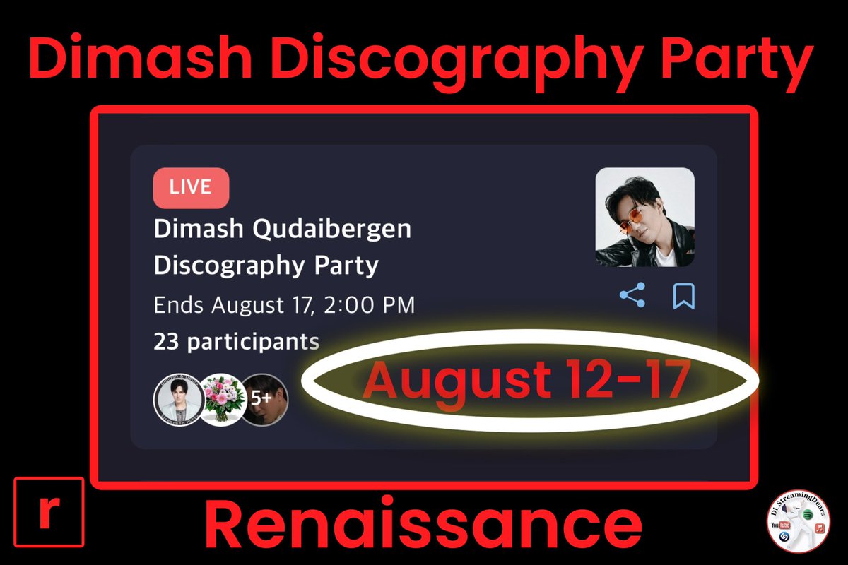 @Di_StreamingDears ❦LNOY❦ (@di_renaissance_) on Twitter photo Our Discography Party on <a href="/renaissanceapp/">Renaissance</a> TRIPLICATED
🚨Please fix this Party🚨
Could delete one!
Now we have 2 Discographies⁉️
#DimashStreamingParty
#DimashOnRenaissance
<a href="/dimash_official/">Dimash Qudaibergen</a>
This is the one ending on August 17 ⬇️
ren.fm/AMCZ25xBwCXmTE… Our Discography Party on <a href="/renaissanceapp/">Renaissance</a> TRIPLICATED
🚨Please fix this Party🚨
Could delete one!
Now we have 2 Discographies⁉️
#DimashStreamingParty
#DimashOnRenaissance
<a href="/dimash_official/">Dimash Qudaibergen</a>
This is the one ending on August 17 ⬇️
ren.fm/AMCZ25xBwCXmTE…