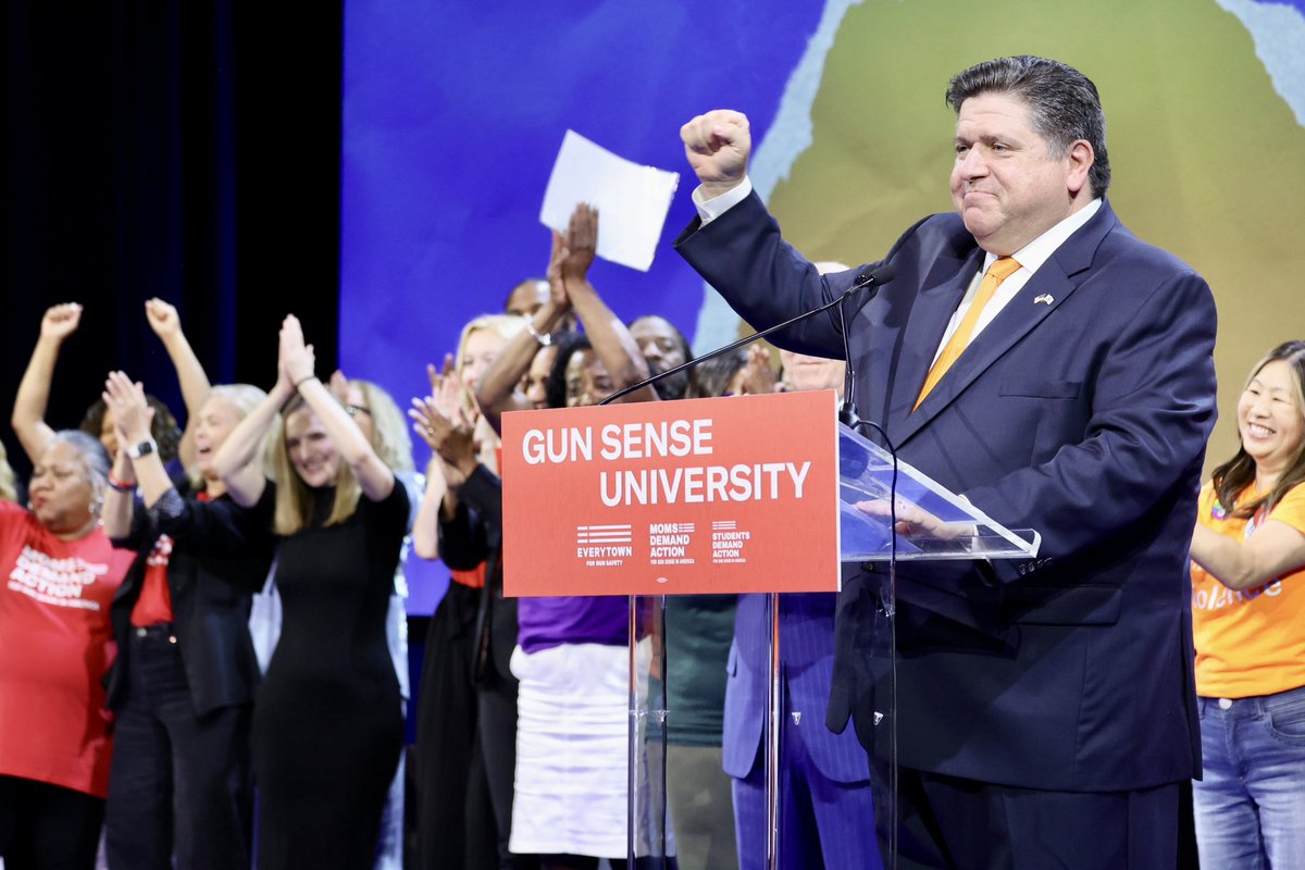 GovPritzker's tweet photo. Welcome to Chicago, #GSU2023! 
I know we've had enough of "thoughts and prayers,” together we've taken on the gun lobby and made real change with @Everytown. 
We go further today by signing the Firearm Industry Responsibility Act into law holding gun manufacturers accountable. https://t.co/SbFVZONQnB