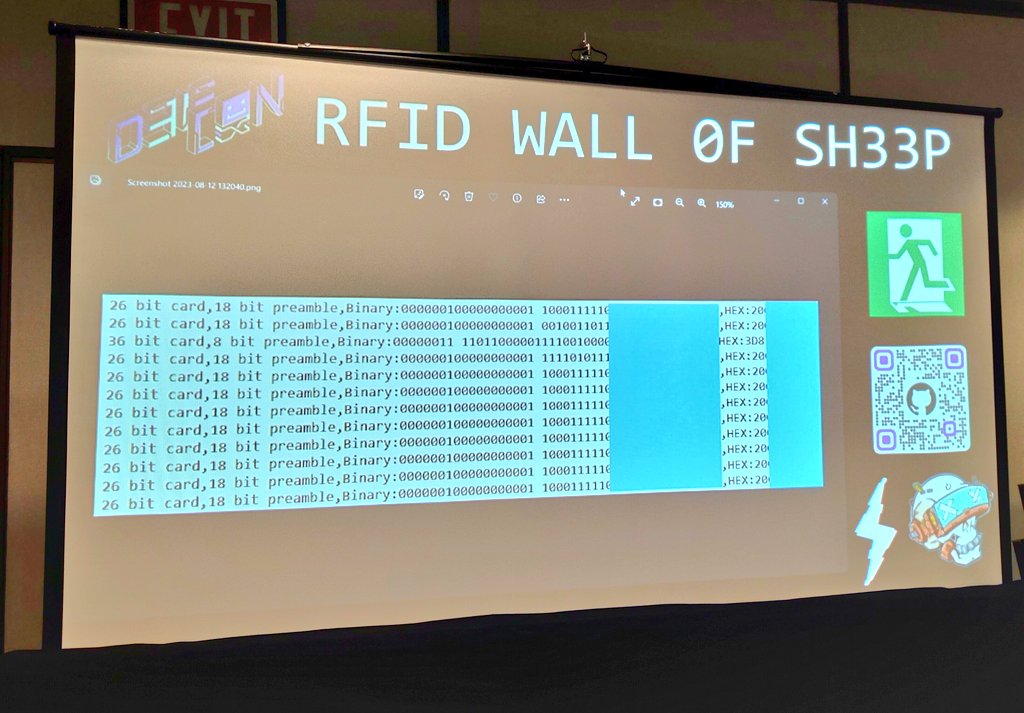 sh0ck @ DEFCON 33 (@sh0cksec) on Twitter photo Don't forget get to check out the new RFID Wall of Sh33P in the <a href="/physsec/">Physical Security Village</a>! We caught a quite a few badges so far with the RFID Gooseneck! 😅 #DEFCON31 Don't forget get to check out the new RFID Wall of Sh33P in the <a href="/physsec/">Physical Security Village</a>! We caught a quite a few badges so far with the RFID Gooseneck! 😅 #DEFCON31