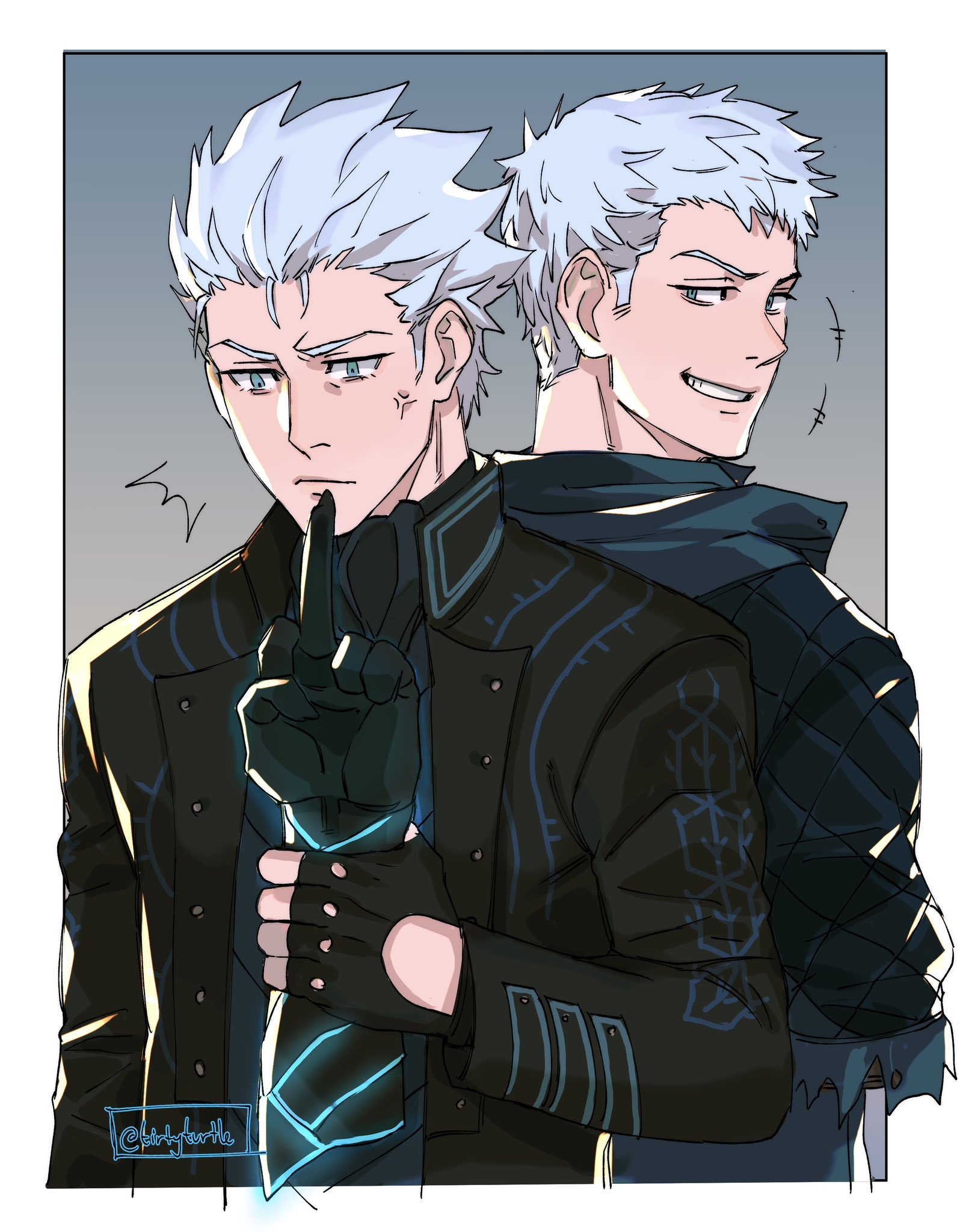 Vergil from devil may cry 5 in an anime art style