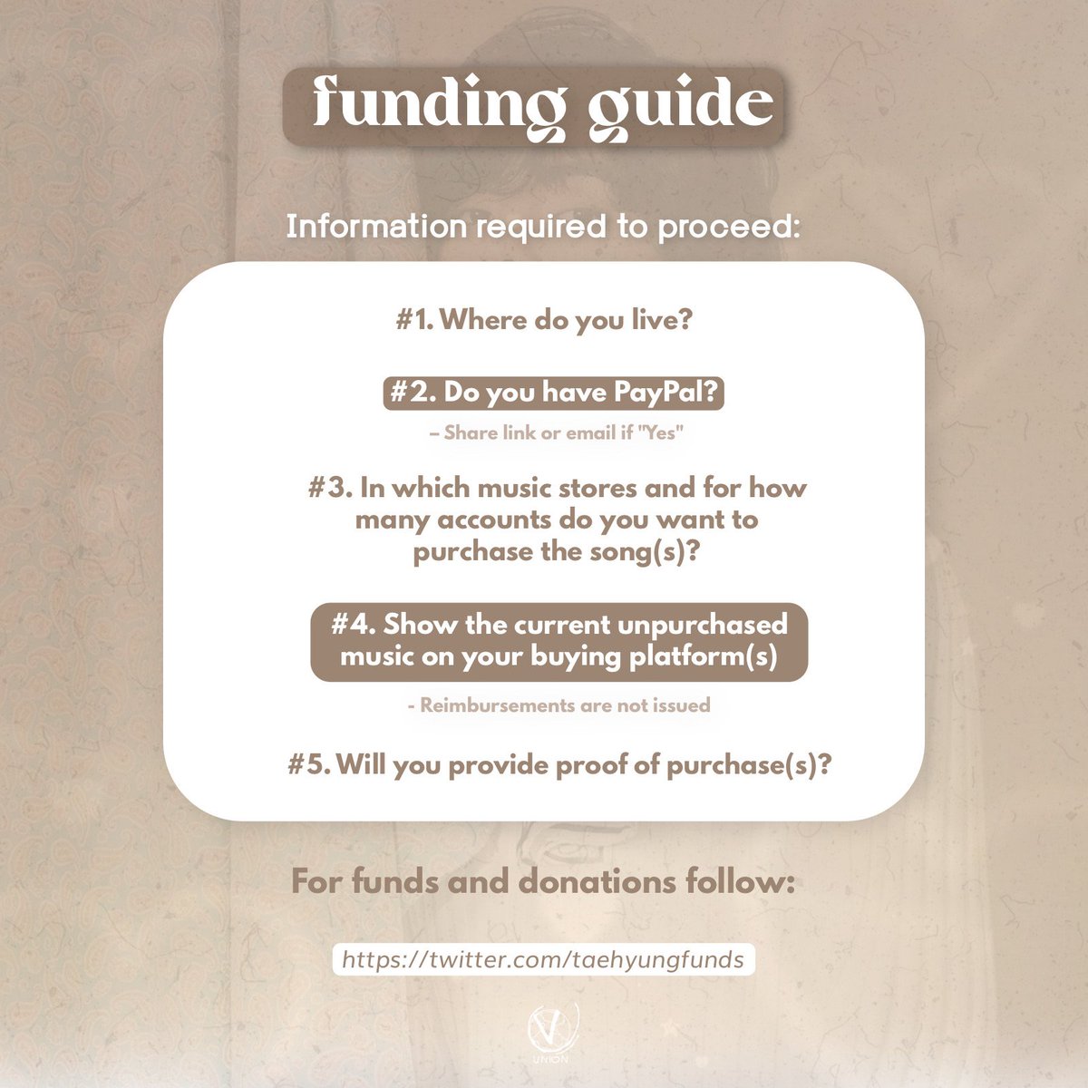 TaehyungFunds's tweet image. Funding is OPEN across all social platforms!
–forms.gle/jJgsCjpwNpfLq4…

🇺🇸 USA, if you’re willing to work &amp;amp; help us keep buying, please DM me. We will give you everything you need!

Anyone requesting funds for your own account, follow the funding guide below!

US/PR, DM @AskVUnion