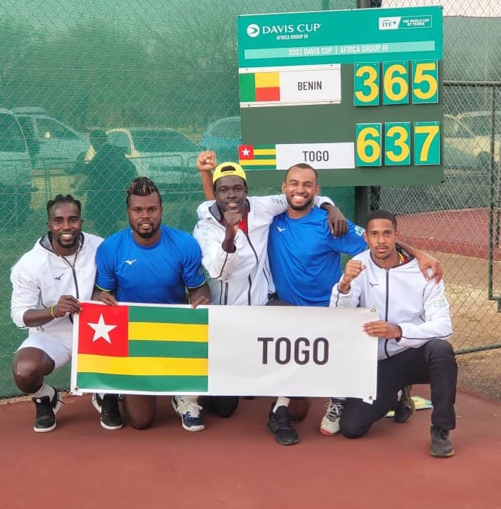 LidiBessi's tweet photo. Un bond qualitatif pour le tennis togolais à la #CoupeDavis #Pretoria2023.
En battant le Bénin ce 12août par 2 sets à 1, le #Togo🇹🇬 intègre le Groupe II de cette prestigieuse compétition internationale
Un Grand bravo aux tennismen, au président #Ahialey et à tt son staff.
@GouvTg https://t.co/dfLlvryqWq