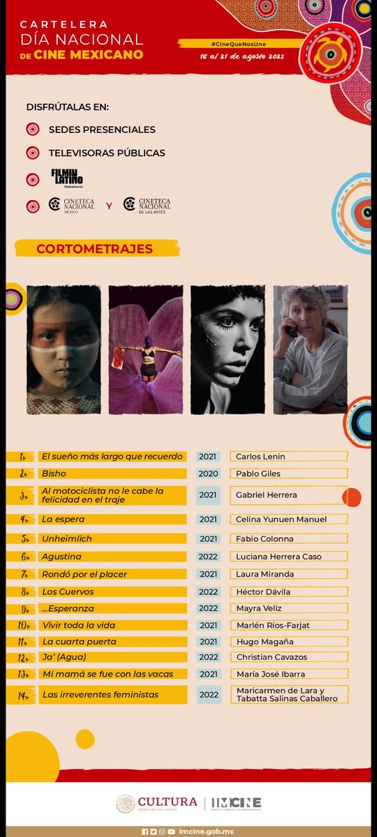 "...Esperanza" en la programación del día nacional de cine mexicano <a href="/imcine/">IMCINE</a>
👁️‍🗨️ Este corto documental habla sobre una mujer que fue obligada a casarse con quién la 'robó' y como encontró su libertad. Qué resuene en todo México su historia de amor y esperanza 💜
#CineQueNosUne