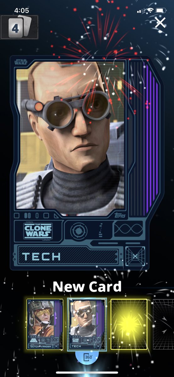 NExploradora's tweet photo. Finally!! OMG.. Tech finally had a base card. I really thought he was not going to have his own card this year. ๐ฅบ Got him on my first pack too! Alright -letโs goooooo! Time to start hoarding! #ToppsSWCT #TheBadBatch @ToppsSWCT https://t.co/oiMeZ0x89l
