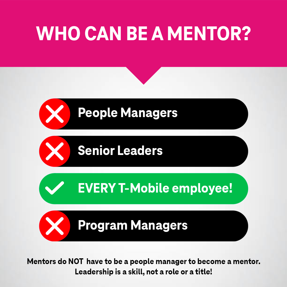 Heads up #TeamMagenta - <a href="/TMobile/">T-Mobile</a>'s Mentor Match program is always looking for new mentors to join and you don't have to be a people manager to be a mentor! ms.spr.ly/60199KjpV