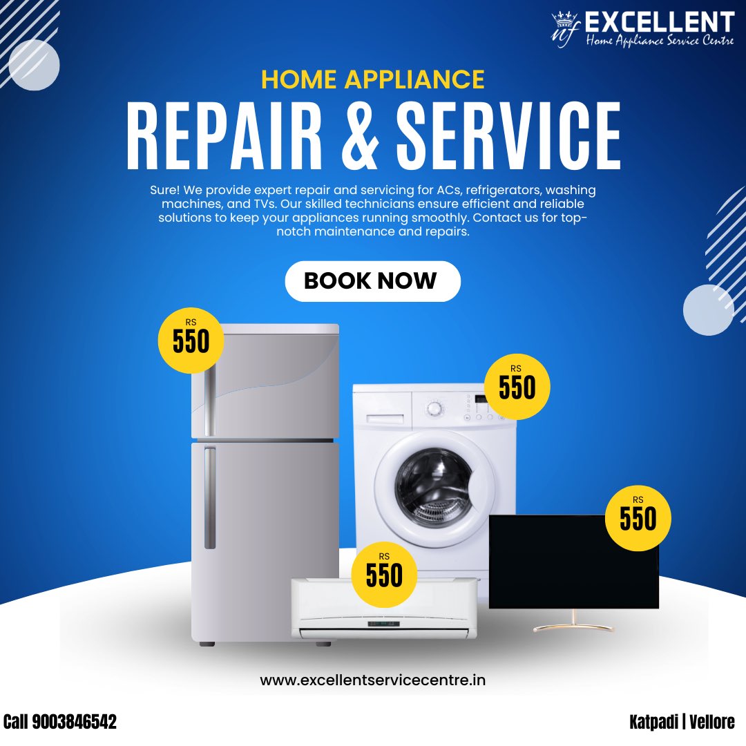 #ACRepairKatpadi
#RefrigeratorService
#WashingMachineRepair
#MicrowaveTechnician
#KatpadiApplianceService 
#ExcellentHomeApplianceServiceCentre 

find service providers for AC, refrigerator, washing machine, and microwave repairs in Katpadi.
Excellent Home Appliance Service,