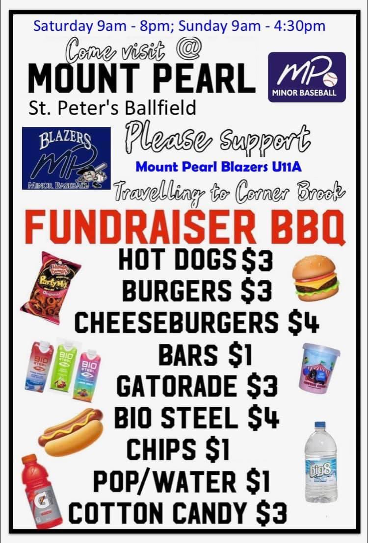 If you’re around Mount Pearl today for the tournament the 11UA Blazers have a canteen running at St. Peter’s field. #MPMT2023