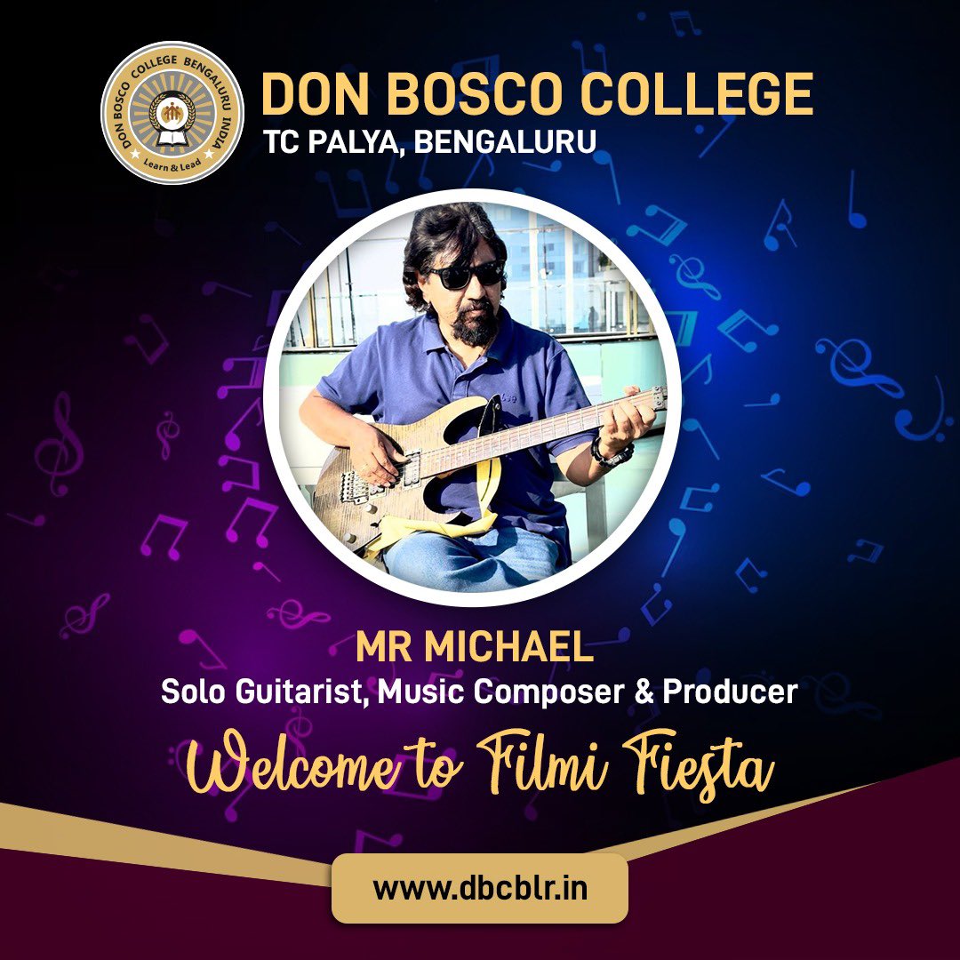 DBCblr's tweet photo. 🎵 Welcoming Mr. Michael to Filmi Fiesta 2023 🎸🎶 He is a accomplished solo guitarist, music composer, and producer, with certifications from two international universities, takes the stage. Get ready for an unforgettable musical experience!  
#musicmaster #filmifiesta #dbcblr https://t.co/rV2QcYr8uX