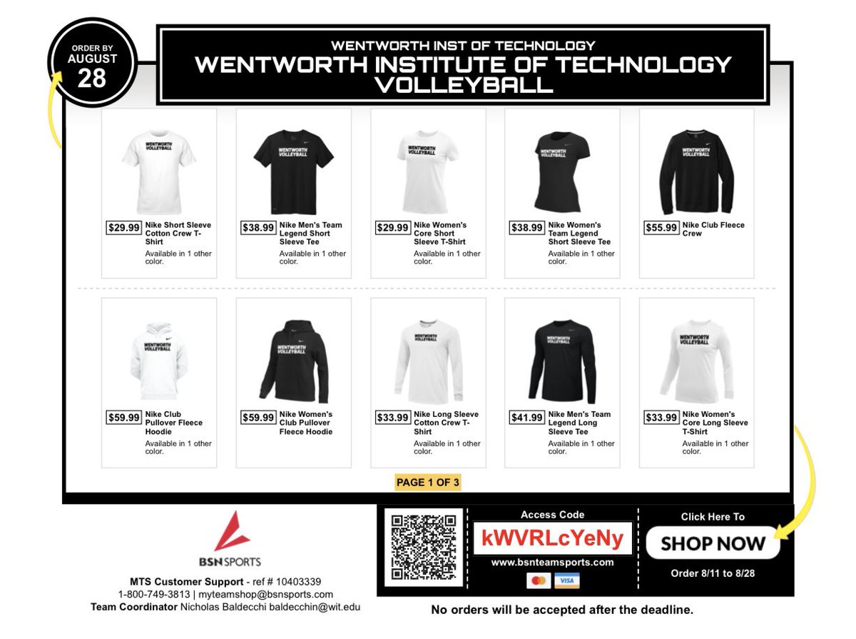 WITwvb's tweet photo. 🚨GEAR DROP🚨
Team store is live. Be sure to get your Wentworth Volleyball gear before the store closes Aug. 28th!
🔗in bio
#witwvb #wentworth #wentworthvolleyball #womeninstem #collegevolleyball #volleyball #womensvolleyball #ncaavolleyball #bostonvolleyball #diii #whyd3 #ccc https://t.co/mTCTHcrAT3