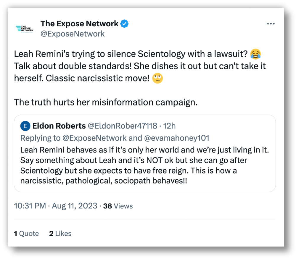 realdennyowen's tweet photo. #Scientology munchkins @ExposeNetwork have a little issue with understanding lawsuits ... instead of "silencing" you dumb nimrods, just substitute the word "EXPOSE" ... you know, like in your damn 𝕏 name!

They're so "into" exposing that they blocked me. https://t.co/BFQoOpFzJG