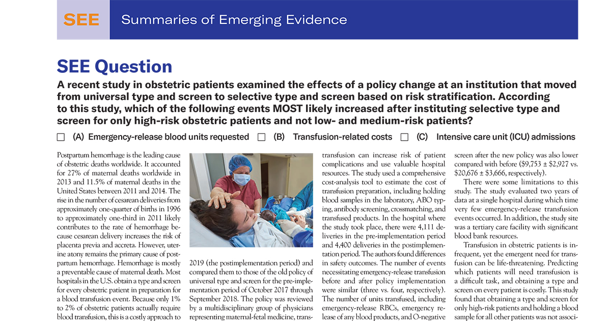 Did you know postpartum hemorrhage is the leading cause of obstetric deaths worldwide? Learn more in this month’s SEE Question. ow.ly/M7Xl50PxErg #Hemorrhage #Obstetrics