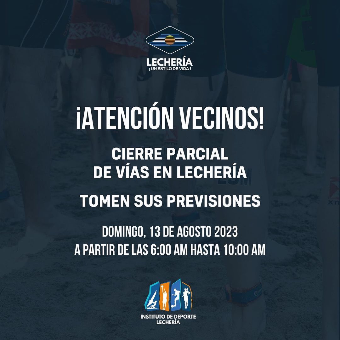 Urbanejalcaldia's tweet image. ¡Atención; vecinos! Este domingo 13 de agosto se realizará la Carrera 10k Lechería 🏃🏻‍♂️ por lo que habrá un cierre parcial de vías, desde las 6:00 am hasta las 10:00 am de ese mismo día.

¡Tomen sus previsiones! 🏅