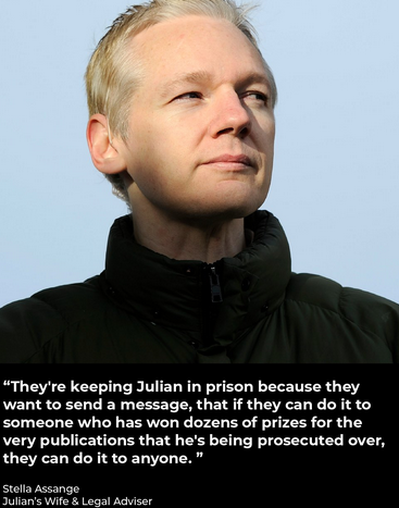 JulianAssange's tweet photo. "They're keeping Julian in prison because they want to send a message, that if they can do it to someone who has one dozens of prizes for the very publications he's being prosecuted over, they can do it to anyone" @Stella_Assange #FreeAssange https://t.co/LUhR69dS3E