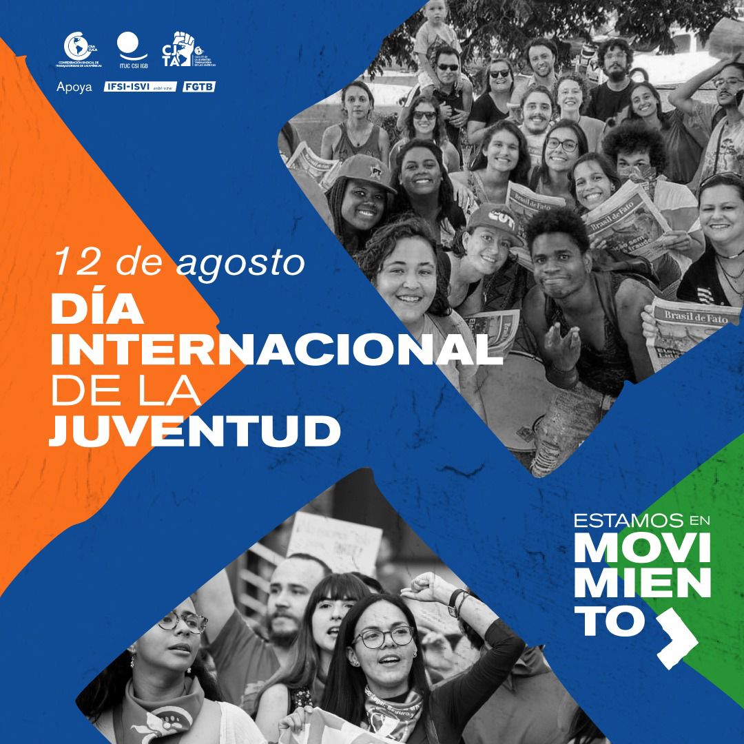 👉🏿Día Internacional de la Juventud: ¡Súmate para que los derechos sean tendencia!#CJTA #JuventudTrabajadora
<a href="/RafaelFreireCSA/">Rafael Freire Neto</a> <a href="/CiceroSilva_CSA/">Cícero P Silva 🇺🇾🇧🇷</a> <a href="/KairaReece/">Kaira Reece</a>