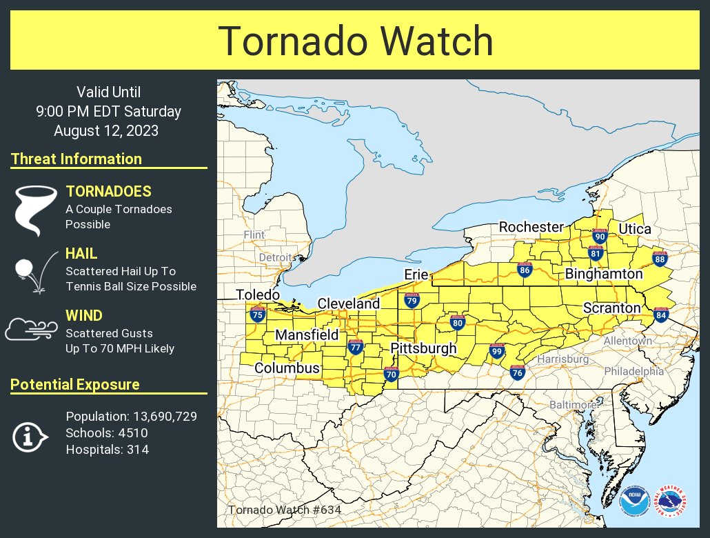 NWStornado's tweet photo. A tornado watch has been issued for parts of New York, Ohio, Pennsylvania and West Virginia until 9 PM EDT https://t.co/j61Hhx3M2h